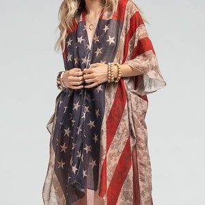 American Flag Kimono, 4th of July Women Kimonos, Fourth of July, red white and blue, America, USA Flag, Patriotic Shirt, Independence Day