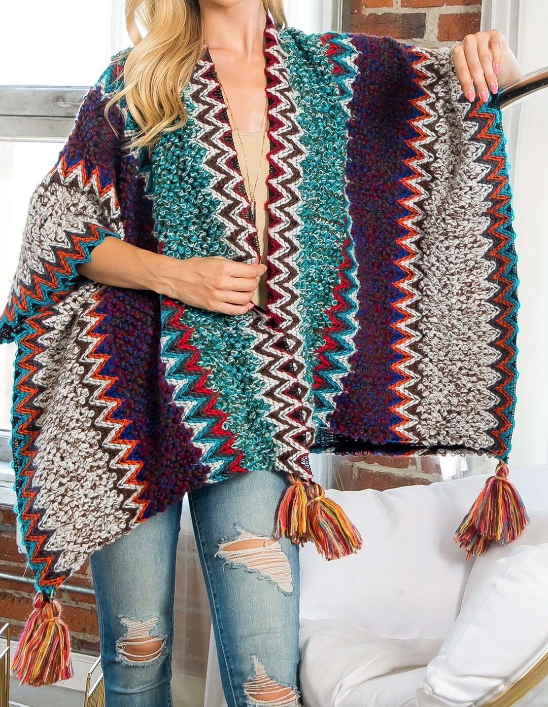 Boho Ruana Winter Knit Cardigan Kimono - Etsy