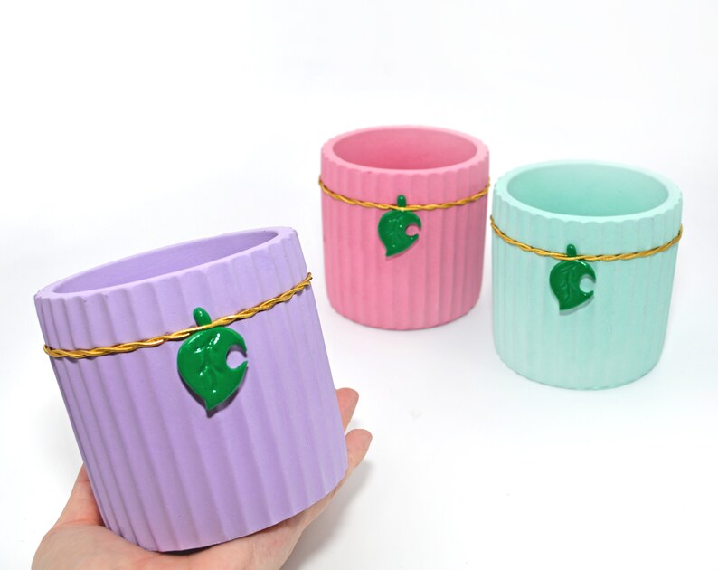 Animal crossing concrete planters with Leaf Succulent pots
