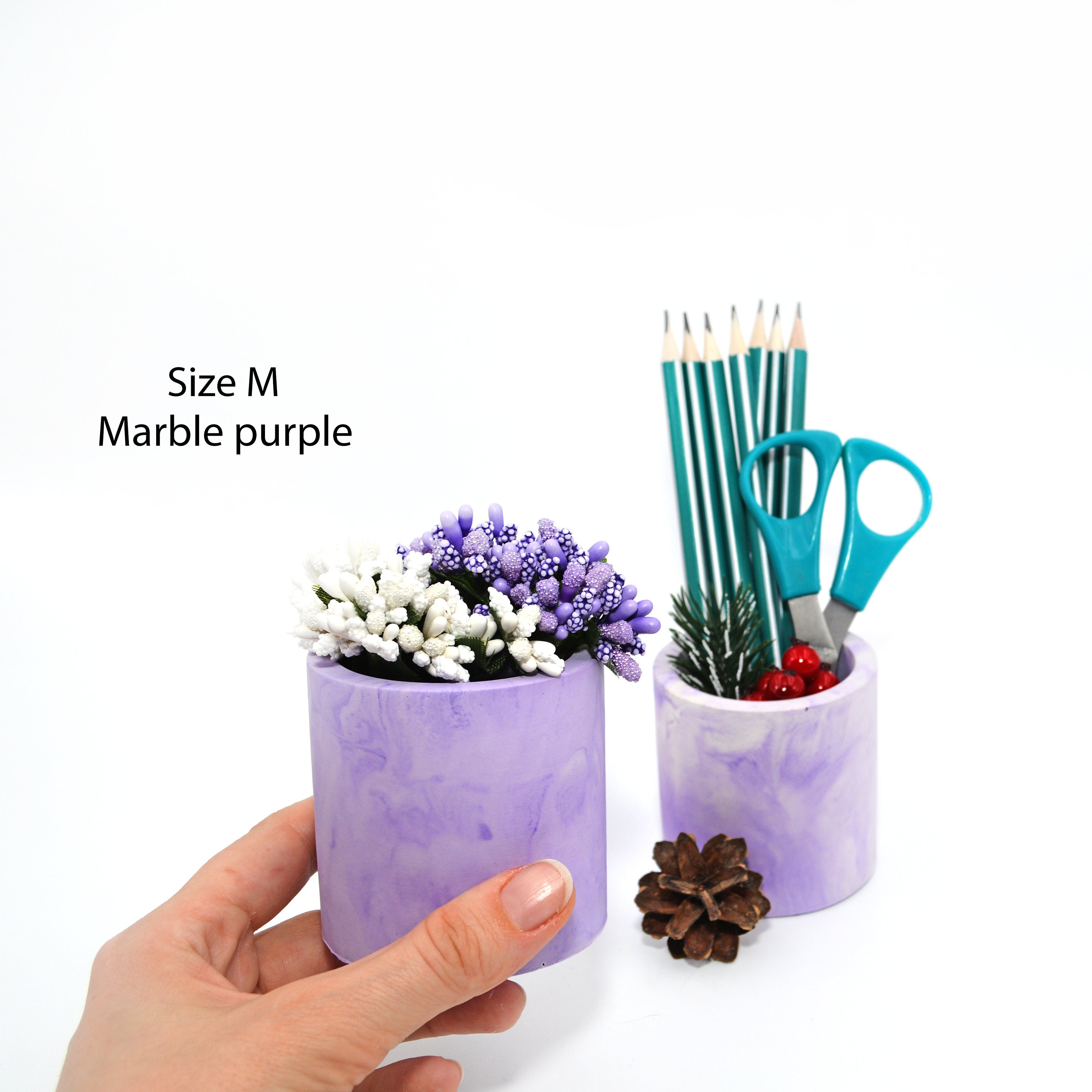 Marble pencil holder Pen cup for desk Concrete planter Etsy