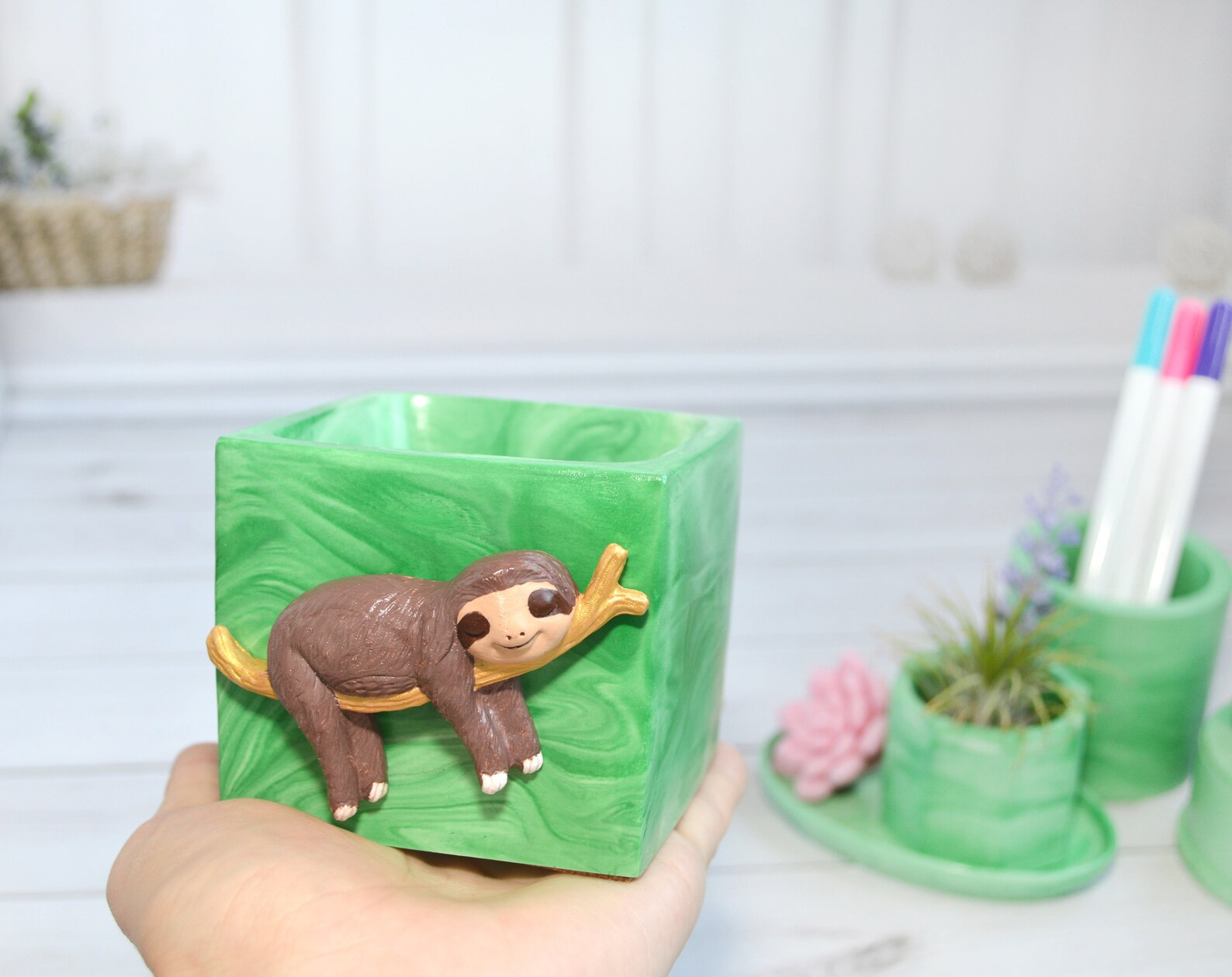 Set Desk accessories with Sloth Etsy