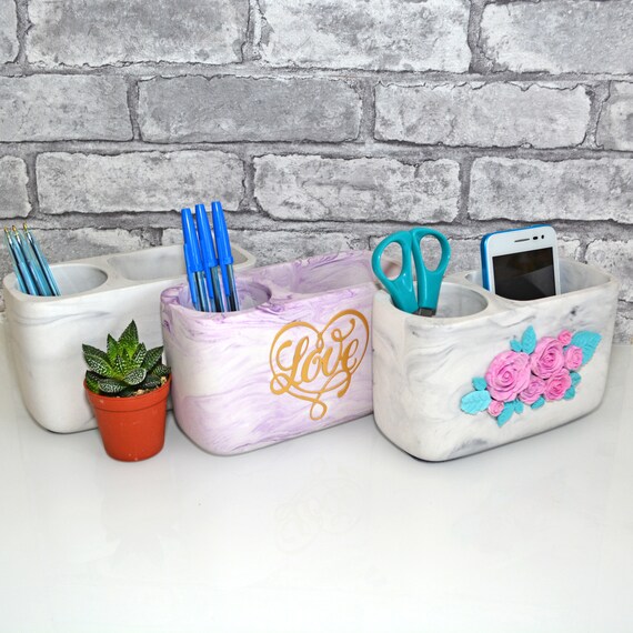 Desk Organizer Makeup Brush Holder Concrete Pen Holder For Etsy