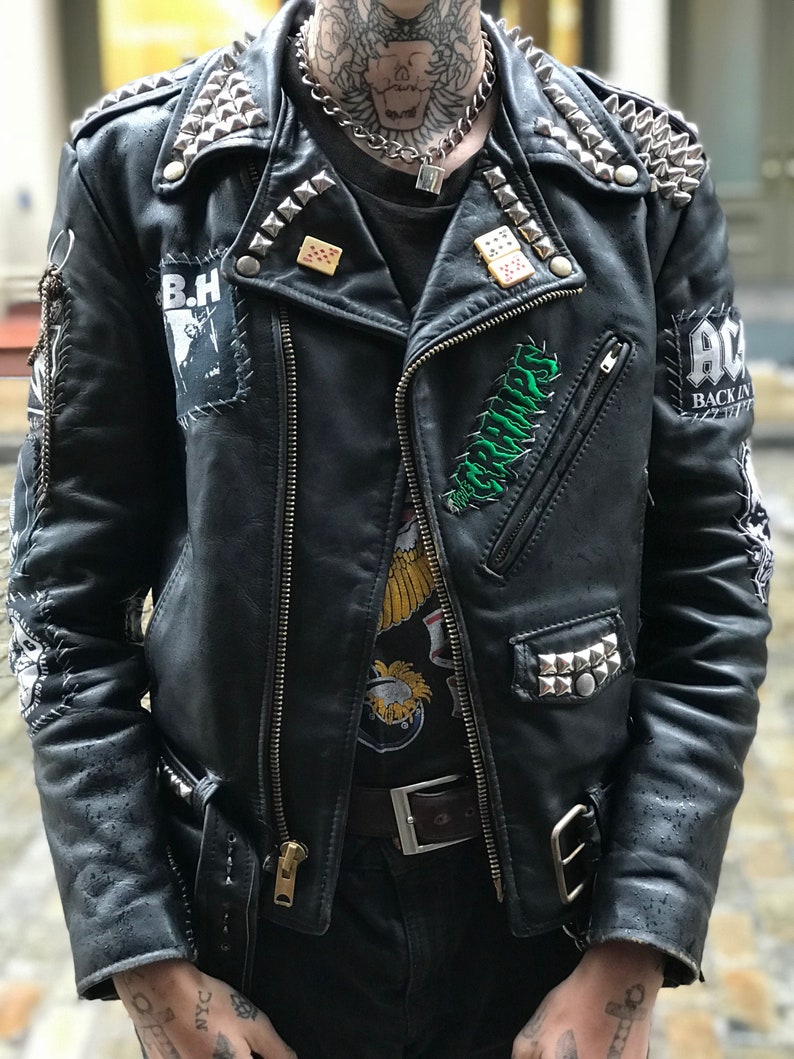 Vintage Punk  Leather Studded Moto Jacket  Etsy