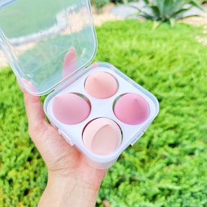 Conjunto de liquidificador de esponja de maquiagem de 4 peças Ana Carttori - linda caixa de papelão de ovo, macio, vegano, sem crueldade, de alta qualidade, esponjas de mistura, ferramenta de beleza