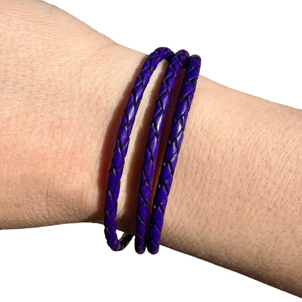 Purple Up Wrap Bracelet - Month of the Military Child Wrap Bracelet - Purple Leather Bolo Cord - 3mm