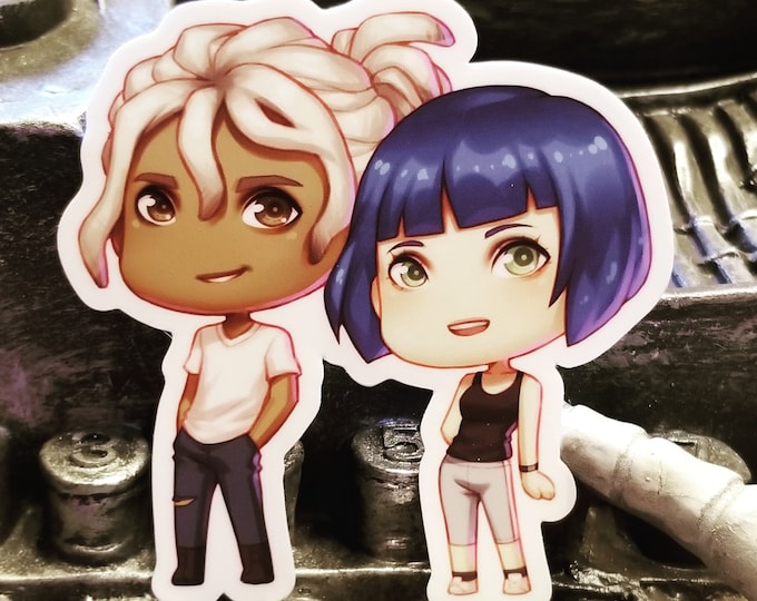 Hood and Lethe Kinase Chibi Sticker 4" x 4"