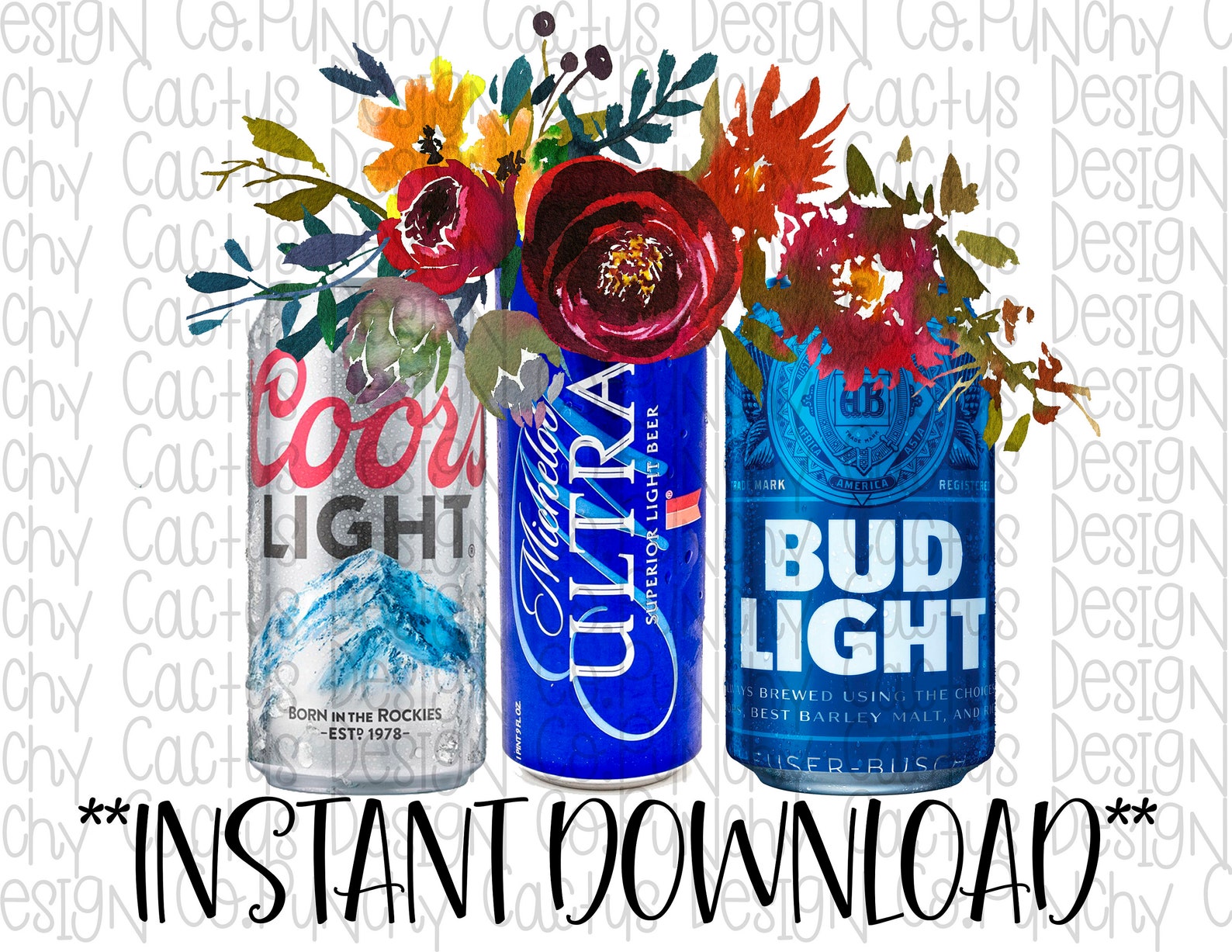 Floral Beer Sublimation Design Digital Design Instant Etsy
