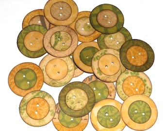 コーヒー染めの黄色と緑のフェイクボタン20個セット