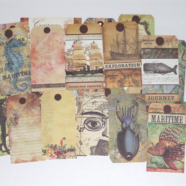 24 piece Retro, Vintage Inspired, Maritime, Travel, Ocean, Ephemera, Junk Journaling, Journaling Tags, Gift Giving, Scrapbooking (Set02)