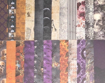 軽量カードストック 24 枚、スクラップブッキング、ジャーナリング、カードタグ作成、ハロウィン、頭蓋骨、コウモリ、スケルトン