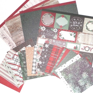 Kit scrapbook de Noël, cardstock | Scrapbooking | Journalisation | Ephemera | Carte Tag Making | Arbre de pin | Plaid | Flocon de neige | Étoiles
