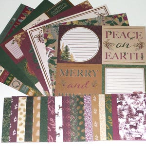 Zestaw do scrapbookingu Jednostronny KARTON, scrapbooking, tworzenie etykiet na karty, dziennikarstwo śmieciowe, Boże Narodzenie, święta, jeleń paisley, sosna