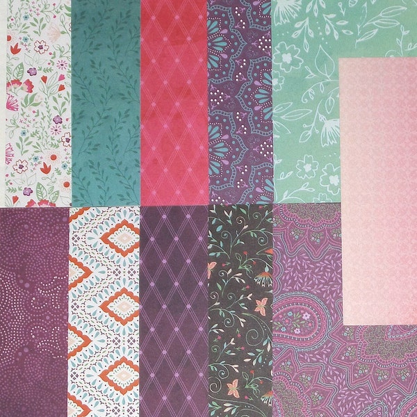 11 pcs 6X6 | Double Sided Cardstock | Scrapbooking | Journaling | Ephemera | Card Tag Making | Floral | Paisley | Silver Gold Foil | Bright