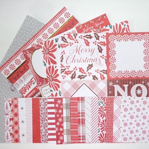 Kit de álbum de recortes de cartulina de una sola cara de 6 x 6 para hacer álbumes de recortes, etiquetas para tarjetas, diario basura, Navidad, caramelos de menta, ciervos, copos de nieve y cuadros