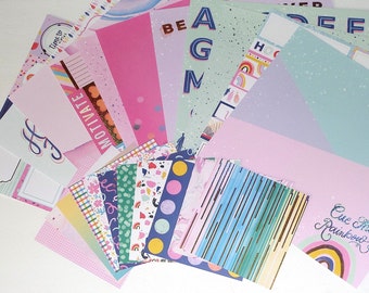 Scrapbook Kit | Cardstock | Scrapbooking | Journaling | Ephemera | Card Tag Making | Rainbow | Floral | Polka Dot | Gold Foil | Rainbow