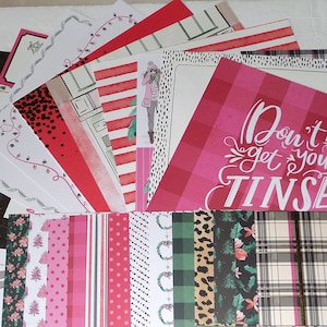 Christmas CARDSTOCK Scrapbook Kit, Scrapbooking, Card Tag Making, Girl Power, Christmas Tree, Tinsel, Wreath, Floral, Pink Christmas