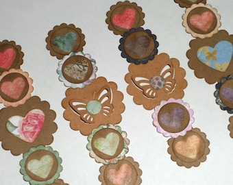 ハートと蝶のカードストックストリップ4枚セット、装飾、エフェメラ、ジャーナリング、スクラップブッキング、カード作り