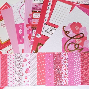 Valentine Scrapbook Kit, CARDSTOCK - France Scrapbooking - France Journaling ( Ephemera - France Fabrication d'étiquettes de carte Coeur (fr) L'amour et l'amour Feuille d'or (fr) XOXO - France Câlins - France Baiser
