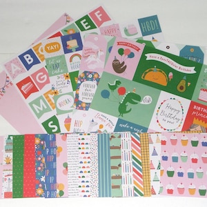 Kit de álbumes de recortes / CARDSTOCK / Scrapbooking / Journaling / Ephemera / Card Tag Making / Birthday / Cake / Cupcake / Candles / Birthday Party