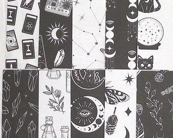 10 4X4 Halloween PAPER | Double Sided | Junk Journaling | Ephemera | Card Tag Making | Hamsa | Cat | Moon | Floral | Crystal Ball | Moth