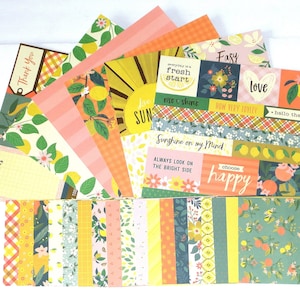 Kit de álbum de recortes CARDSTOCK de una sola cara, fabricación de etiquetas de tarjetas, collage, diario, floral, botánico, limón, cítricos naranja, amarillo, 6X6, 12X12