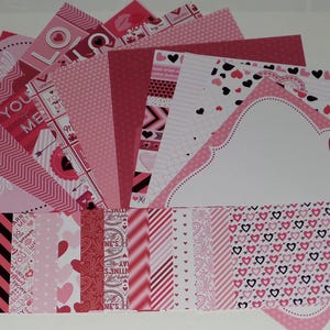 Kit de álbum de recortes de cartulina de una sola cara de San Valentín, para hacer álbumes de recortes, etiquetas para tarjetas, diario, corazones, papel de aluminio rojo, sellos falsos, 12 x 12, 6 x 6