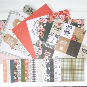 KARTON, Zestaw do scrapbookingu, Tworzenie etykiet do kart, Kolaż, Prowadzenie dziennika, Kwiatowy, Botaniczny, Złota folia, Kwiat, Motyl, 12x12, 6x6, Zielony Pomarańczowy