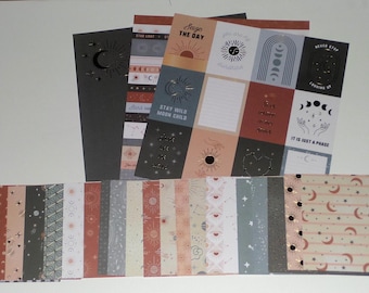片面カードストックキット | スクラップブッキング | ジャーナリング | エフェメラ | カードタグ作成、星座、星、月の星座、銀河、占星術