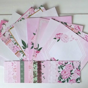 Scrapbook Kit Peony CARDSTOCK / Scrapbooking / Journaling / Ephemera / Card Tag Making / Floral / Gold Foil / Pink