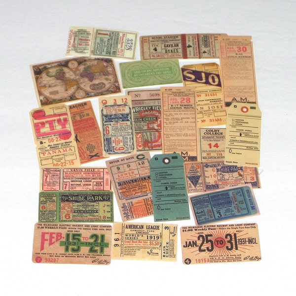 20 pieces Vintage Inspired, Retro Stickers, Travel, Receipt, Ticket, Ephemera, Junk Journaling, Journaling Tags, Gift Giving, Scrapbooking