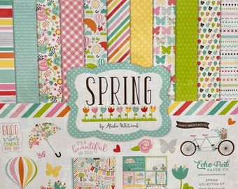 Echo Park Paper Co. 12x12 両面カード用紙 12枚、エレメントステッカー 1枚、春、コレクションキット、商品番号 SP101014