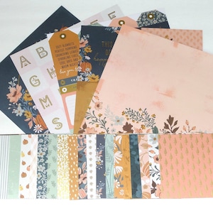 Zestaw do scrapbookingu Jednostronny KARTON, scrapbooking, tworzenie etykiet na karty, dziennik śmieciowy, jesień, upadek, złota folia, liście, dynia, kwiaty
