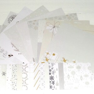 Christmas CARDSTOCK Scrapbook Kit / Diario / Ephemera / Card Tag Making / White Christmas / Snowflake / Silver Foil / Tree / Wreath