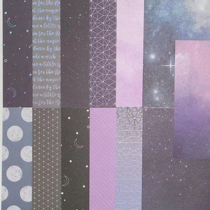 Kit CARTONCINO bifacciale / Scrapbooking / Journaling / Ephemera / Creazione di etichette per biglietti / Zodiaco / Stelle / Luna / Cielo scuro / Notte
