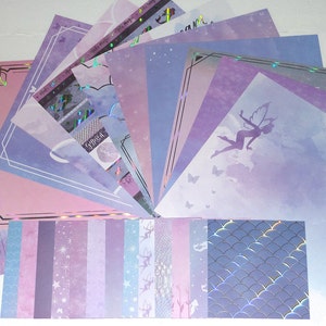 Kit de álbum de recortes de SIRENA y Unicornio CARDSTOCK / Diario / Efímera / Creación de etiquetas de tarjetas / Estrellas / Flores / Escamas de sirena / Lámina de plata