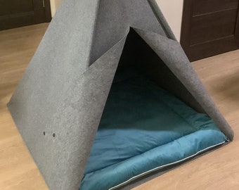 Mini Teepee Dog bed pet house Lounger cover puppy tent with black pillow friendly felt strong pyramid cozy relax pillow Bed dogs, cat, bunny