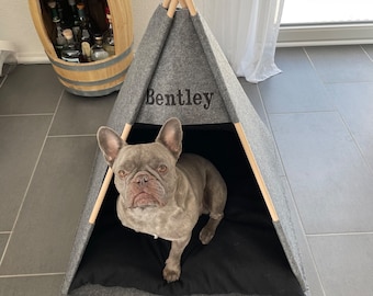 puppy bed, dog house, Teepee personalized dog bed, Pup tent, Grey soft eco-friendly felt of a strong form cozy relax House bunny dog bed cat