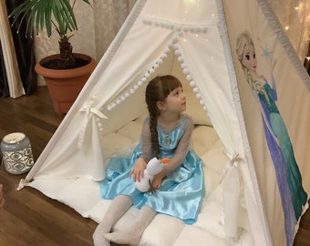 Teepees for kids, Tipi Play Tent Ivory, Beige, Gray tent, Christmas gift Teepee, Tent with Window Mat Tepee  for Girl montessori furniture