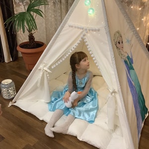 Teepees for kids, Tent Ivory, Beige, Gray tent, Christmas gift Teepee, ecru fabric tent with Window Mat Tepee  for Girl montessori furniture