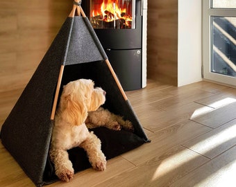 Dog bed, Teepee Pet House tent indoor furniture, pet bed dog, cat tent with eco felt tent Chihuahua, Bulldog, rabbit,  Hundebett, Tipi Tent