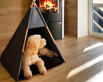 Dog bed, Teepee Pet House tent indoor furniture, pet bed dog, cat tent with eco felt tent Chihuahua, Bulldog, rabbit,  Hundebett, Tipi Tent