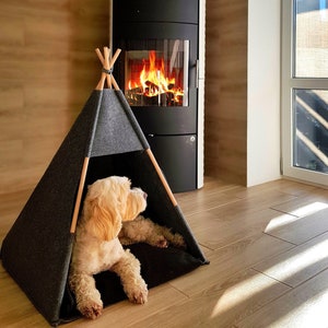 Pet beds, Teepee snuggie house dog Puptent, Grey soft eco-friendly felt of a strong form cozy place relax House bunny Pets dog cat rabbit image 2