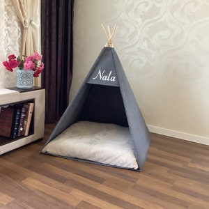 Pet beds, Teepee snuggie house dog Puptent, Grey soft eco-friendly felt of a strong form cozy place relax House bunny Pets dog cat rabbit image 5