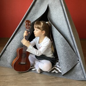 46&quot; Original Teepee, Gray Teepee Tent for kids eco Felt Teepee, solid stability teepee, Pillow Tipi set with LED Light, Tent Play Girls Room