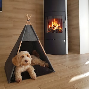 Dog bed, Pet Teepee House with Pillow Black Gray puppy tent other sizes eco felt tent Chihuahua, Bulldog, rabbit, kitten-bed, gift for pets