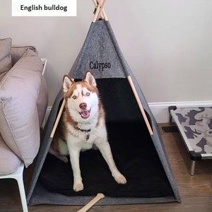 Personalized Suede Dog Bed: Modern Pet Teepee, Embroidery Available