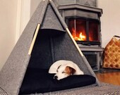 Dog Teepee bed puppy tent Gray Blacksoft eco friendly felt of a strong form cozy place to relax Set with soft pillow Pets Bed For dog cats
