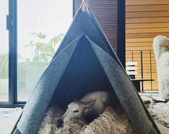 Mini Teepee Dog bed pet house Lounger cover puppy tent with black pillow friendly felt strong pyramid cozy relax pillow Bed dogs, cat, bunny
