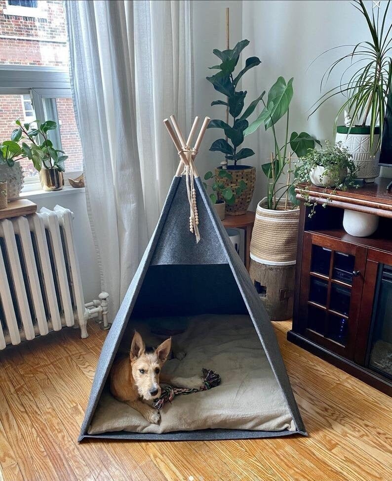 Pet Teepee gray tent, bed for dogs pet furniture.