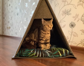 Cat bed, Cat furniture, teepee Cat cave, Katzenbett, Cat cave Tent, bed pillow set felt cat, bed house pillows sleeping pet mat bed Animals